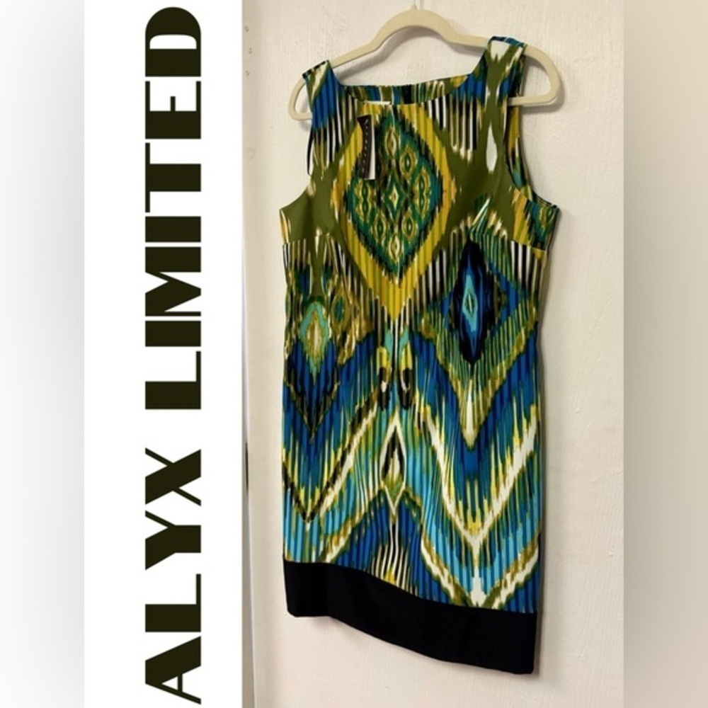 Y2K Vintage Limited Green Blue Boho Hippie Whimsigoth Print Mini Dress NWT 14 - Picture 2 of 7